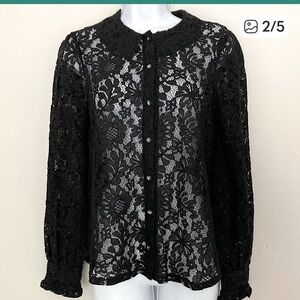 Elegant Black Lace Button-Up Top